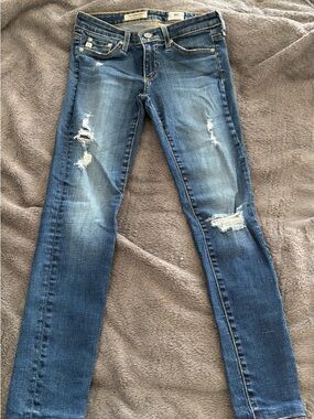 AG Adriano Goldschmied Blue Distressed Skinny Jeans